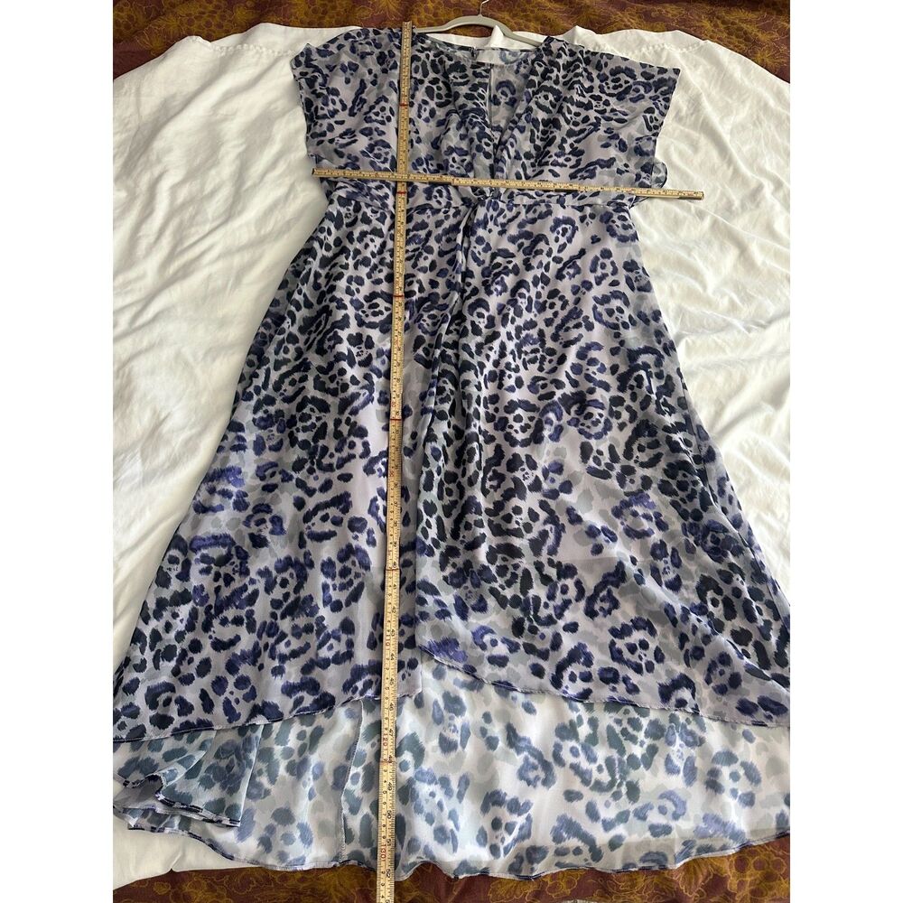 Adrianna Papell Blue Leopard Print Chiffon High Low Maxi Dress 18W XL - Picture 11 of 12